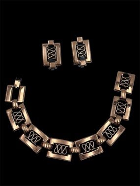 Renoir Signed Vintage MCM Copper Bracelet Earrings Set